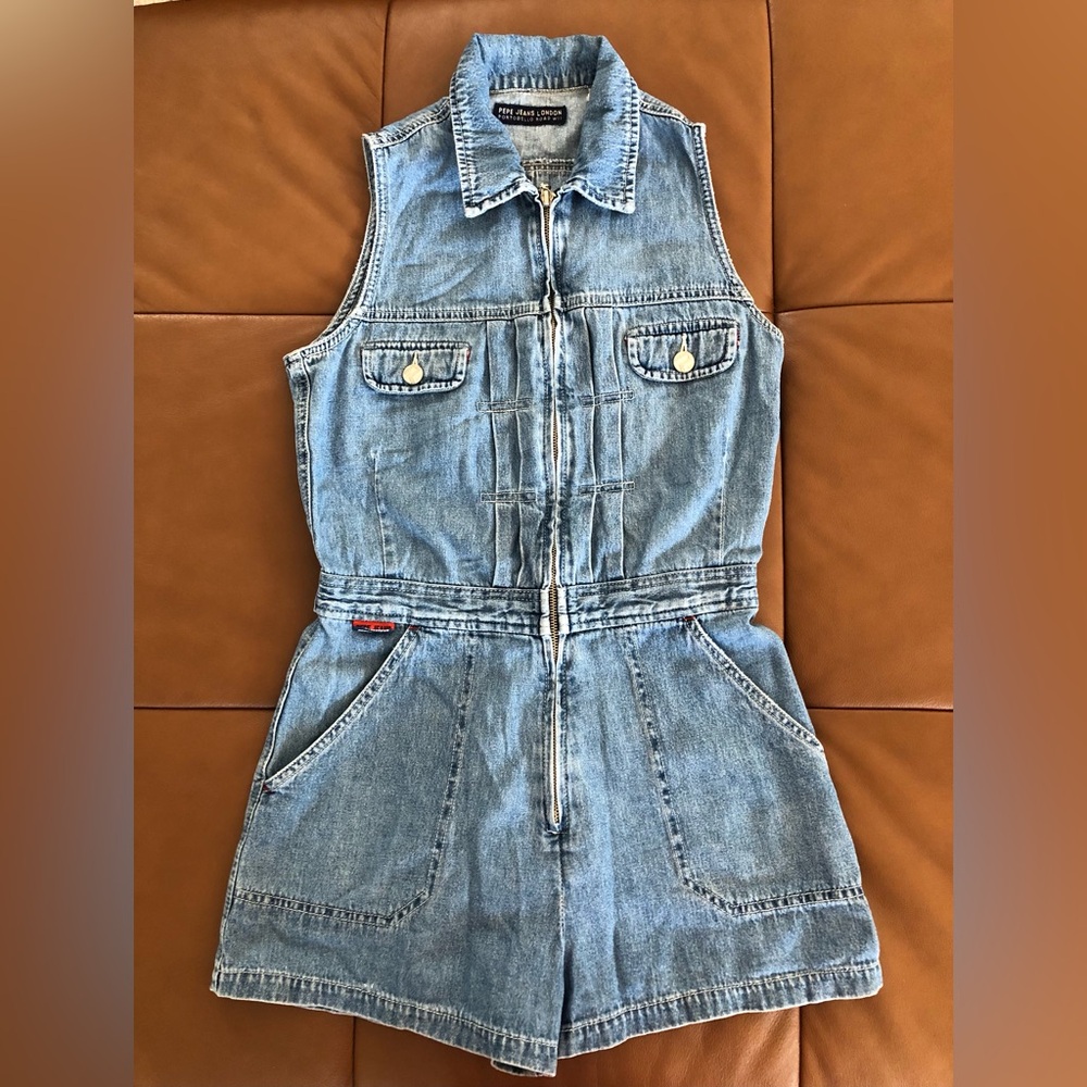 Vintage Pepe Jeans Light Blue Denim Sleeveless Zip Romper